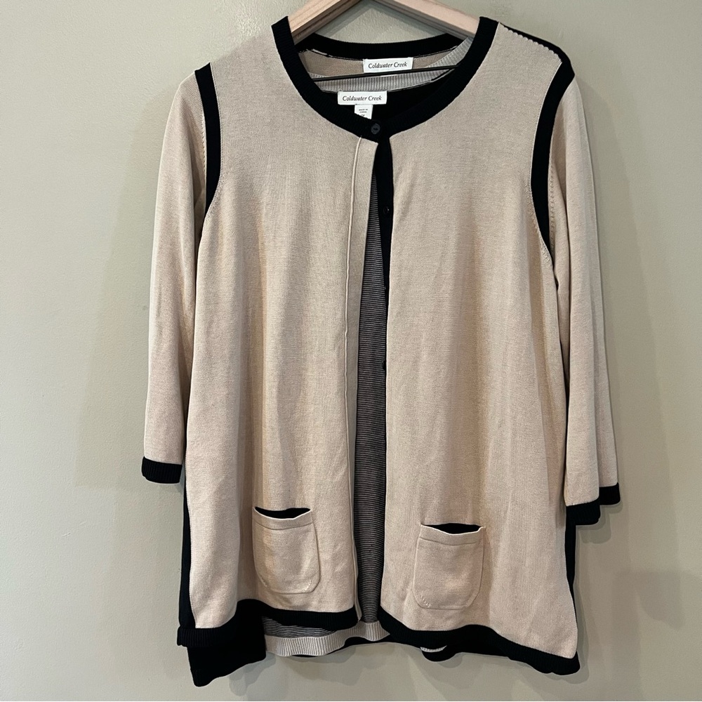Coldwater Creek Gray and Black Cardigan and Sleeveless Sweater Set